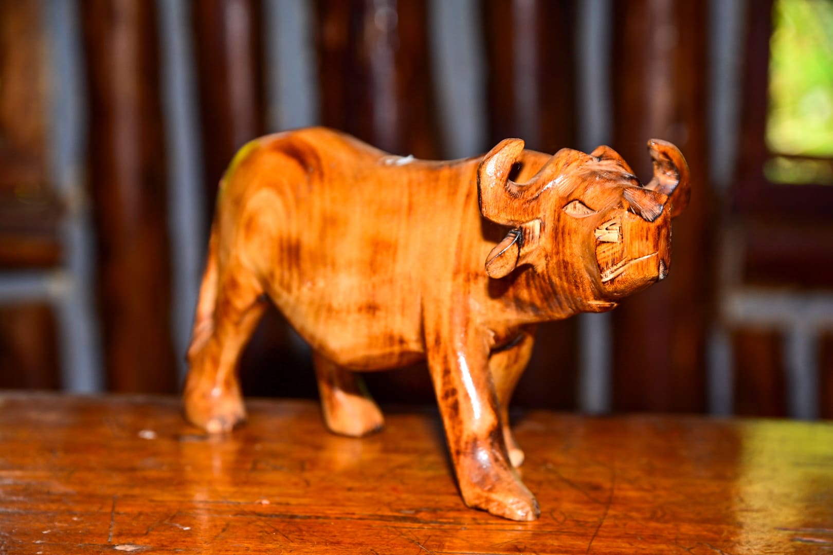 Mini Wooden Buffalo Carving