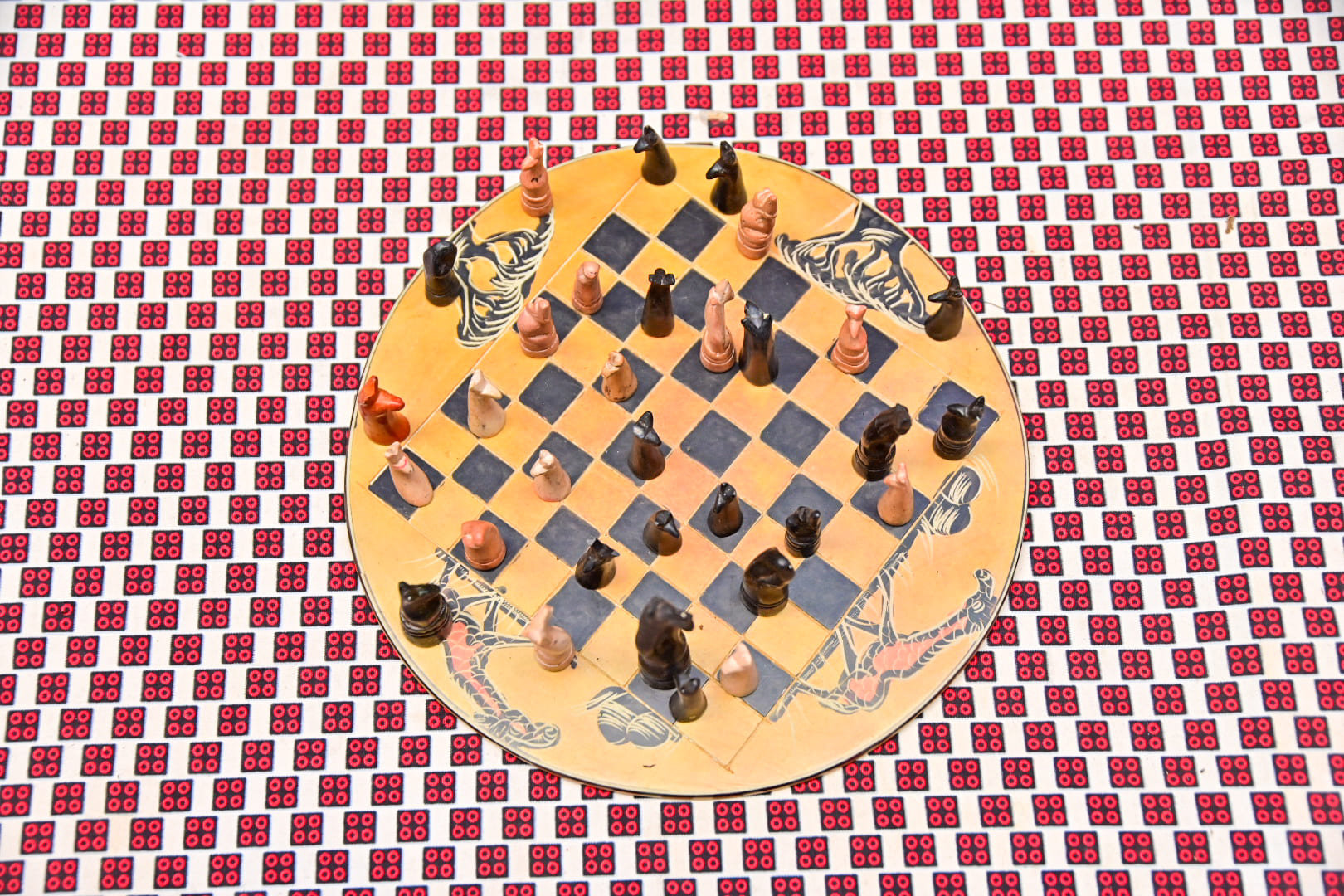 Wooden Chess Set with Circular Base